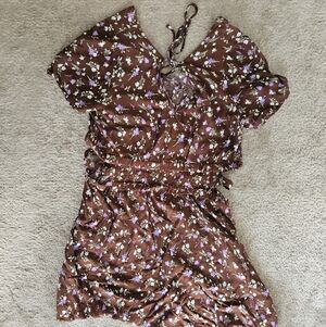 Brown Floral Dress with Purple Accents
